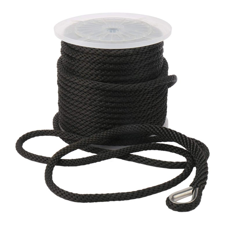 NovelBee 3/8" x 150' Premium Solid Braid MFP Anchor Line,Best Polypropylene Rope with Stainless Steel Thimble,Working Load Limit 250 lbs;Breaking Strength 1290 lbs (Black) - Image 2